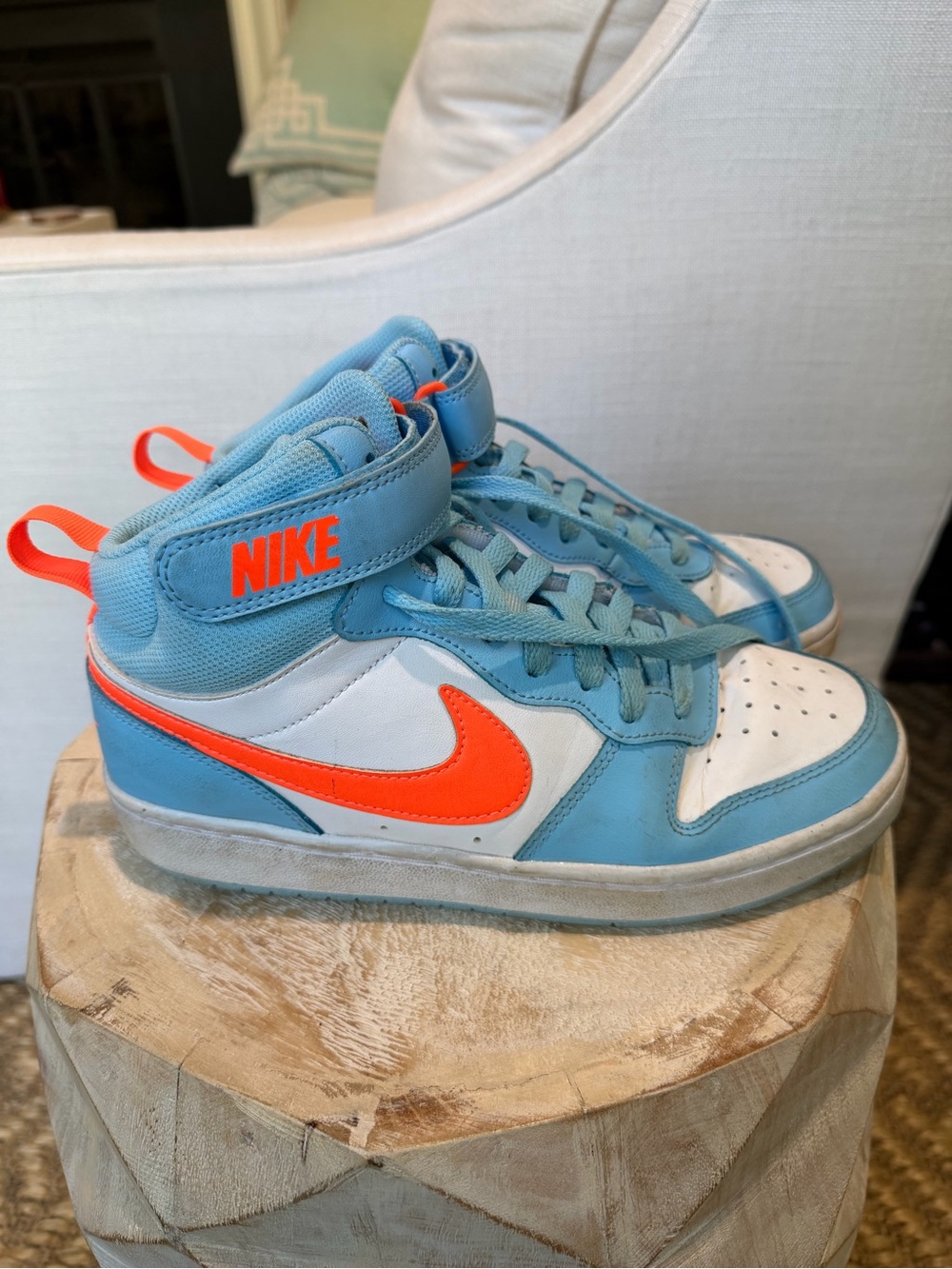 Nike Court Borough Mid 2 Boys' "Light Blue/Orange/White" Shoe Size Youth 5.5